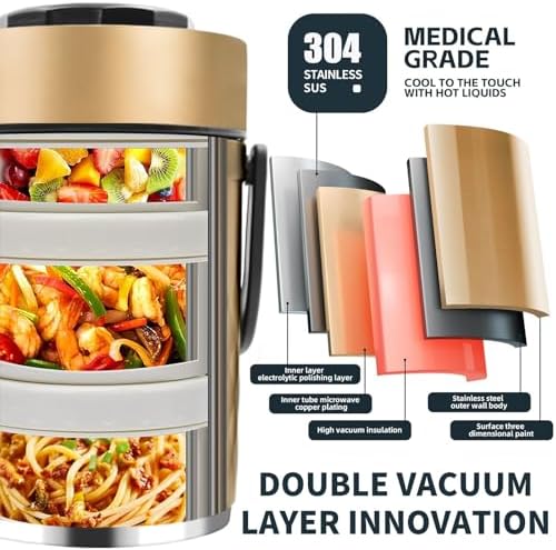 67oz Upgraded Thermos for Hot Food, 3-Layer Stackable Food Thermos, Soup Thermos Jar with Insulated Bag, Ideal, alternate