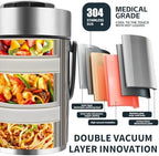 67oz Upgraded Thermos for Hot Food, 3-Layer Stackable Food Thermos, Soup Thermos Jar with Insulated Bag, Ideal, alternate