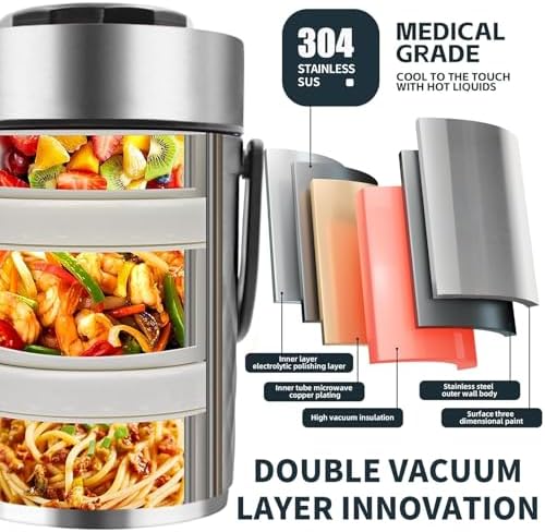 67oz Upgraded Thermos for Hot Food, 3-Layer Stackable Food Thermos, Soup Thermos Jar with Insulated Bag, Ideal, alternate