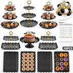 68 Pack Dessert Table Display Set, Tiered Round Cupcake Stands in Black