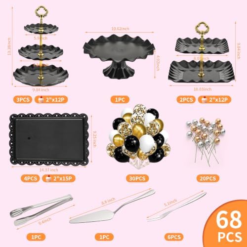 68 Pack Dessert Table Display Set, Tiered Round Cupcake Stands in Black, alternate view 3