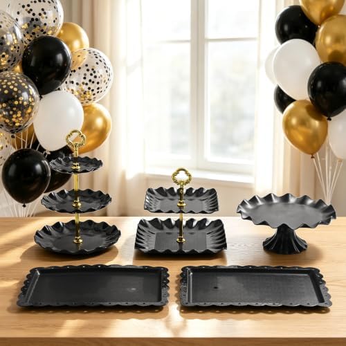 68 Pack Dessert Table Display Set, Tiered Round Cupcake Stands in Black, alternate view 5