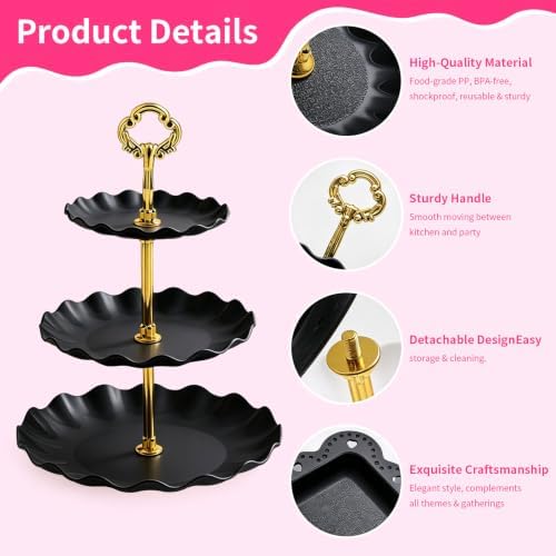 68 Pack Dessert Table Display Set, Tiered Round Cupcake Stands in Black, alternate view 7