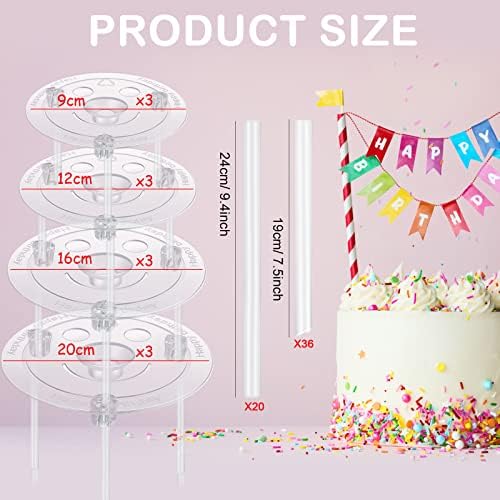 68 Pcs Plastic Cake Dowel Rods Set 20 Clear Plastic Dowel Rods12 Stacking and 20 Separator Plates for 4, 6, 8, alternate view