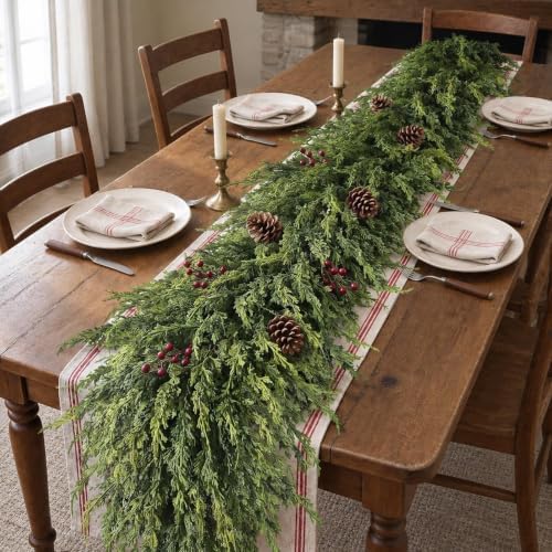 6FT 1Pcs Artificial Cedar Pine Garland Christmas Greenery for Mantle Decor, alternate view 2