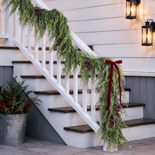 6FT 1Pcs Artificial Cedar Pine Garland Christmas Greenery for Mantle Decor, alternate view 4
