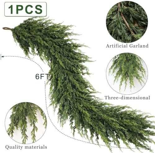 6FT 1Pcs Artificial Cedar Pine Garland Christmas Greenery for Mantle Decor, alternate view 5
