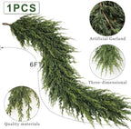 6FT 1Pcs Artificial Cedar Pine Garland Christmas Greenery for Mantle Decor, alternate view 5