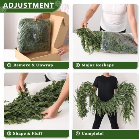 6FT 1Pcs Artificial Cedar Pine Garland Christmas Greenery for Mantle Decor, alternate view 6