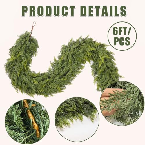 6FT 1Pcs Christmas Cedar Garland with Lights Realistic Faux Pine Garlands, alternate view 2