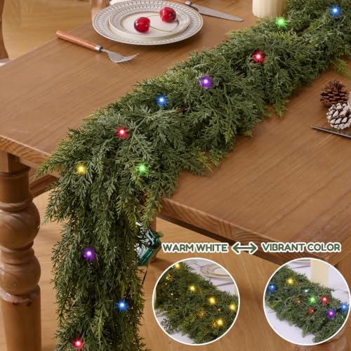 6FT 1Pcs Christmas Cedar Garland with Lights Realistic Faux Pine Garlands, alternate view 4