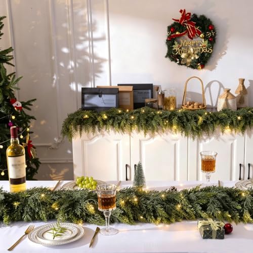 6FT 1Pcs Christmas Cedar Garland with Lights Realistic Faux Pine Garlands, alternate view 5