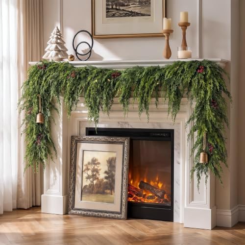 6FT 2PCS Artificial Christmas Cedar Pine Garlands for Mantle Home Decor in Green, alternate view 3