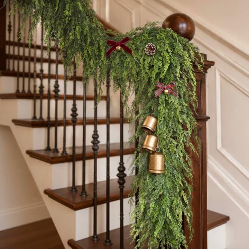 6FT 2PCS Artificial Christmas Cedar Pine Garlands for Mantle Home Decor in Green, alternate view 4