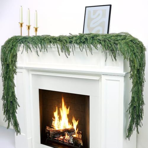 6Ft 2Pcs Artificial Norfolk Pine Garland, Real Touch Faux Greenery for Fireplace Mantel Staircase Wall, alternate view 2