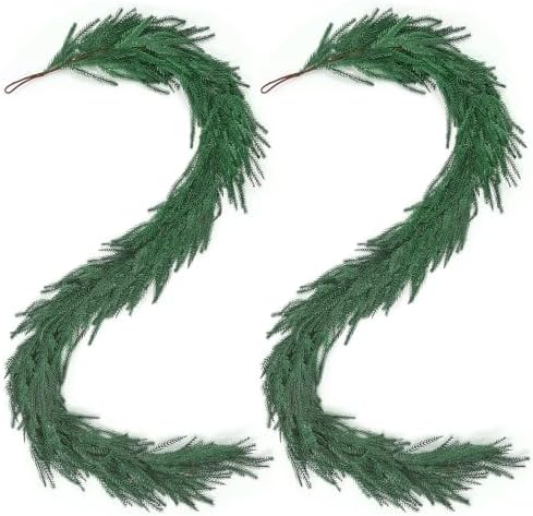 6Ft 2Pcs Artificial Norfolk Pine Garland, Real Touch Faux Greenery for Fireplace Mantel Staircase Wall, alternate view 5