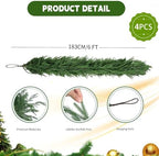 6FT 4 PCS Artificial Norfolk Pine Garlands, Real Touch Christmas Decorations in Green, alternate view 2