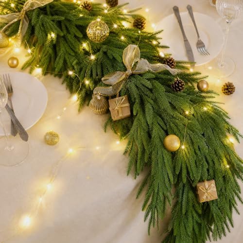 6FT 4 PCS Artificial Norfolk Pine Garlands, Real Touch Christmas Decorations in Green, alternate view 4