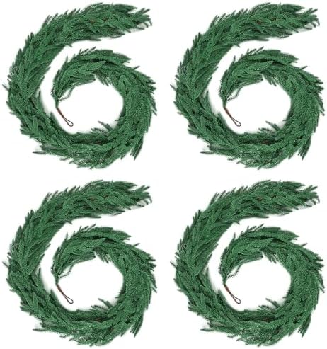 6Ft 4Pcs Artificial Norfolk Pine Garland, Real Touch Faux Greenery for Fireplace Mantel Staircase Wall, alternate view 3
