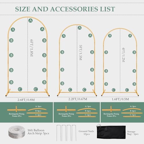 6FT 5FT 4FT Wedding Arch Backdrop Stand Kit Set of 3, alternate view 2