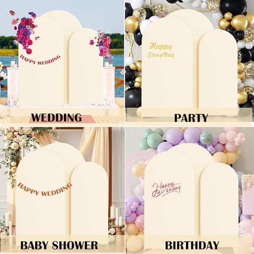 6ft,6.6ft,7.2ft Beige Set of 3 Spandex Arch Backdrop Cover in 6FT-6.6FT-7.2FT in Beige, alternate view 5
