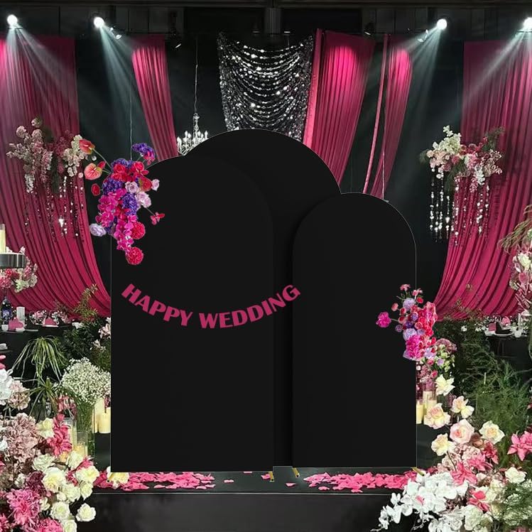6ft,6.6ft,7.2ft Black Set of 3 Arch Backdrop Cover (No Stand) in 6FT-6.6FT-7.2FT in Black, alternate view 2
