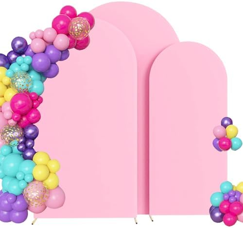 6ft,6.6ft,7.2ft Set of 3 Pink Arch Backdrop Cover(No Stand) in 6FT-6.6FT-7.2FT in Pink
