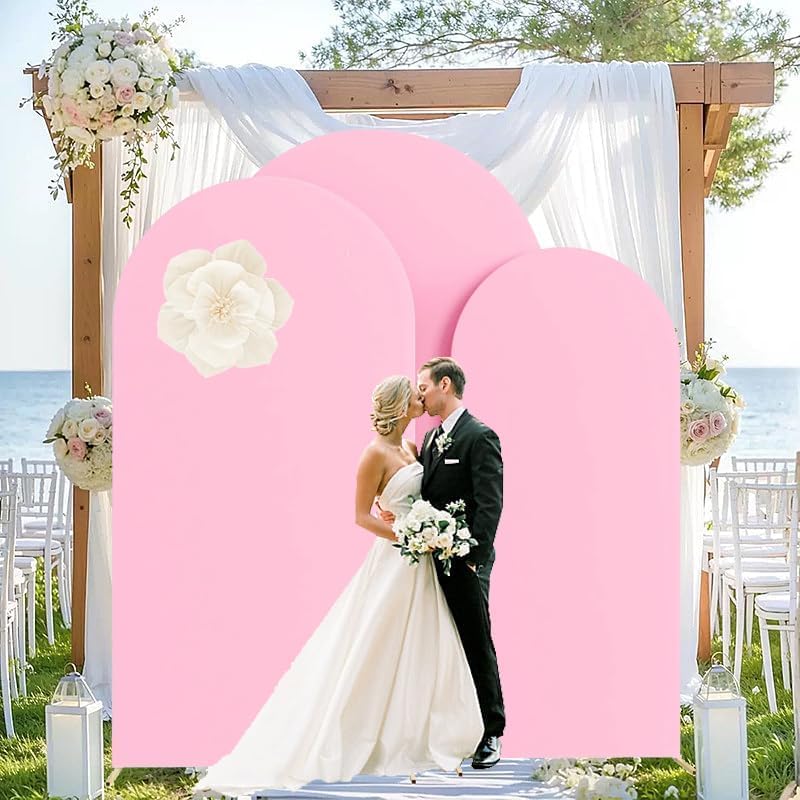 6ft,6.6ft,7.2ft Set of 3 Pink Arch Backdrop Cover(No Stand) in 6FT-6.6FT-7.2FT in Pink, alternate view 2