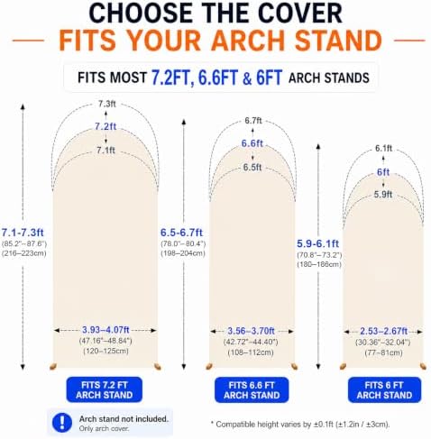 6FT+6.6FT+7.2FT (Set of 3) Spandex Arch Cover - Round Top Wedding Arch Stand & Backdrop Cover for All Events, alternate view