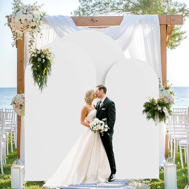 6ft,6.6ft,7.2ft White Set of 3 Arch Backdrop Cover (No Stand) in 6FT-6.6FT-7.2FT in White, alternate view 2