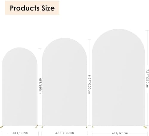 6ft,6.6ft,7.2ft White Set of 3 Arch Backdrop Cover (No Stand) in 6FT-6.6FT-7.2FT in White, alternate view 3