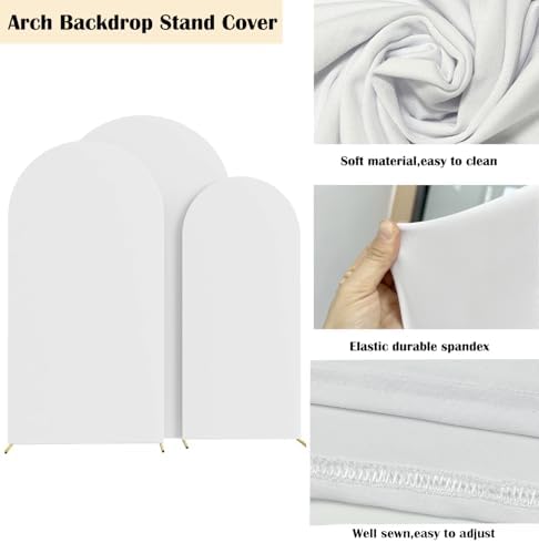 6ft,6.6ft,7.2ft White Set of 3 Arch Backdrop Cover (No Stand) in 6FT-6.6FT-7.2FT in White, alternate view 4