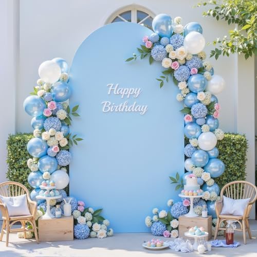 6FT Arch Backdrop Cover, Double-Color White & Blue Wedding Arch Cover, Spandex Fitted Backdrop Arch Cover for, alternate view