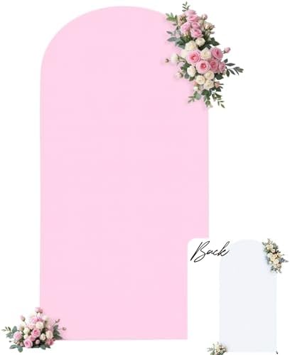 6FT Arch Backdrop Cover, Double-Color White & Pink Wedding Arch Covers, Spandex Fitted Arch Backdrop Stand Cover