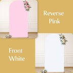 6FT Arch Backdrop Cover, Double-Color White & Pink Wedding Arch Covers, Spandex Fitted Arch Backdrop Stand Cover, alternate