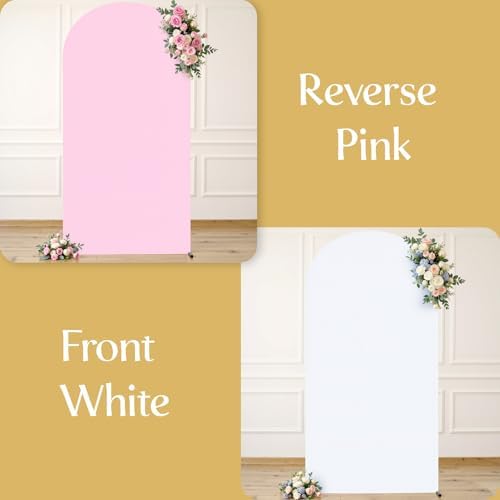 6FT Arch Backdrop Cover, Double-Color White & Pink Wedding Arch Covers, Spandex Fitted Arch Backdrop Stand Cover, alternate