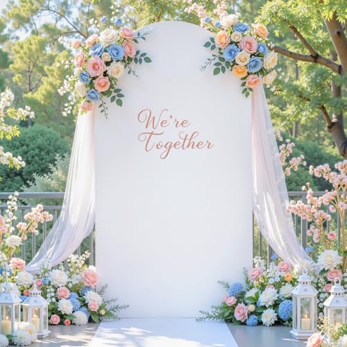6FT Arch Backdrop Cover, Double-Color White & Pink Wedding Arch Covers, Spandex Fitted Arch Backdrop Stand Cover, alternate