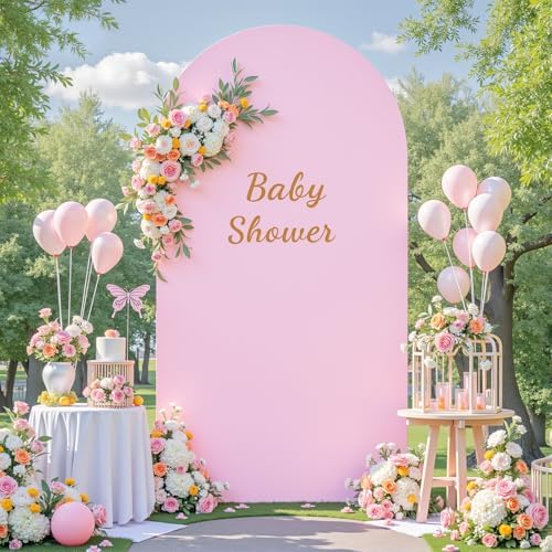 6FT Arch Backdrop Cover, Double-Color White & Pink Wedding Arch Covers, Spandex Fitted Arch Backdrop Stand Cover, alternate