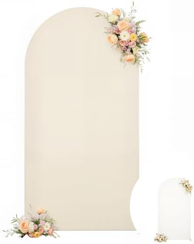 6FT Arch Backdrop Cover for Wedding, White Beige Stretchy Spandex Fitted Arch Stand Cover for Wedding Ceremony