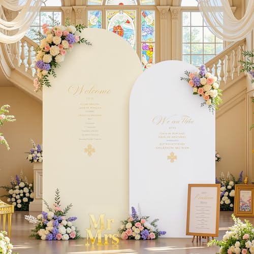 6FT Arch Backdrop Cover for Wedding, White Beige Stretchy Spandex Fitted Arch Stand Cover for Wedding Ceremony, alternate
