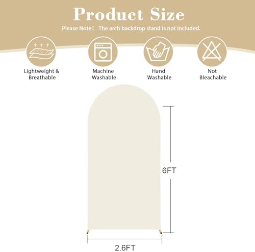 6FT Arch Backdrop Cover for Wedding, White Beige Stretchy Spandex Fitted Arch Stand Cover for Wedding Ceremony, alternate
