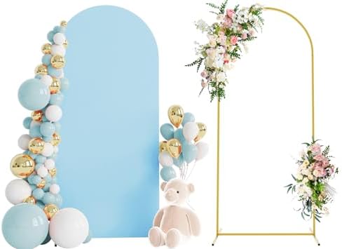 6FT Arch Backdrop Stand and Cover Set, Arch with Dusty Blue Cover