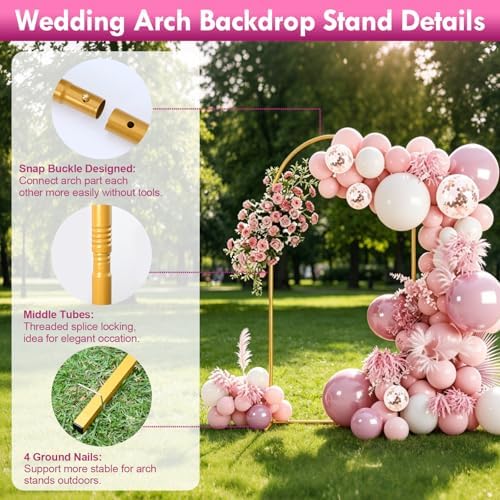 6ft Arch Backdrop Stand, Metal Wedding Arch Backdrop Stand Gold, alternate view 4