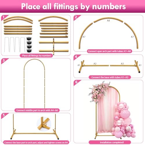 6ft Arch Backdrop Stand, Metal Wedding Arch Backdrop Stand Gold, alternate view 6