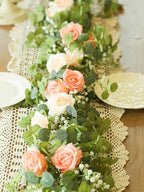 6FT Artificial Eucalyptus Flower Garland with Pink Roses & Baby's Breath