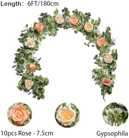 6FT Artificial Eucalyptus Flower Garland with Pink Roses & Baby's Breath, alternate view 2