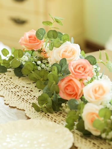 6FT Artificial Eucalyptus Flower Garland with Pink Roses & Baby's Breath, alternate view 4