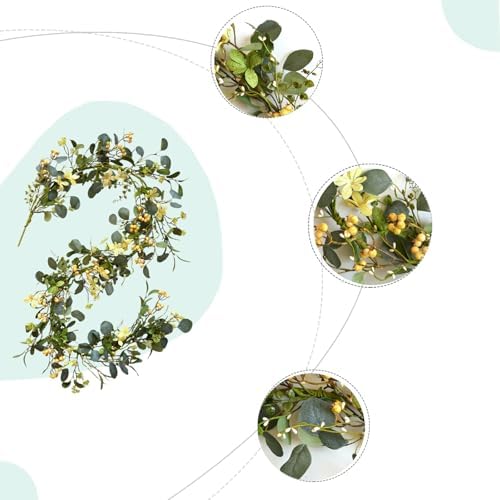 6FT Artificial Eucalyptus Garland, Spring Greenery Garland with Berries and Wildflowers for Home Table Mantle, alternate view