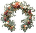 6ft Artificial Eucalyptus Garland with Flowers Fake Greenery Burnt Orange Faux Floral Vine Garland for Table