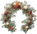 6ft Artificial Eucalyptus Garland with Flowers Fake Greenery Burnt Orange Faux Floral Vine Garland for Table